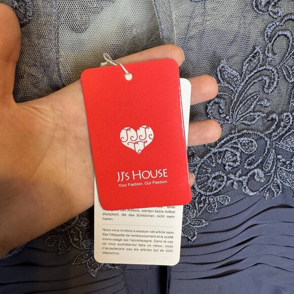 JJ’s house Mother Of The Bride Dress Size US 4 Blue Stormy Long Lace Half Sleeve - Picture 8 of 9